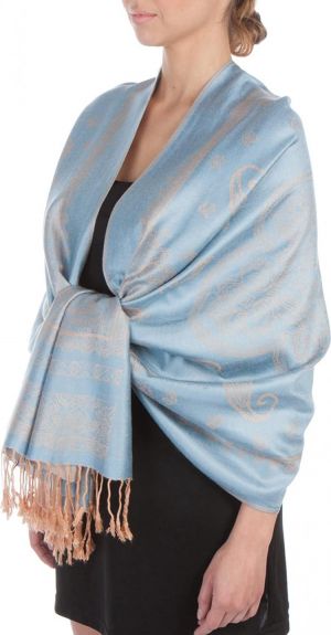 Sakkas Lightweight Two Tone Paisley Design Pashmina Fringe Scarf/Stole/Wrap