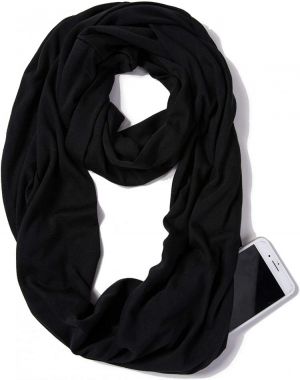ELZAMA Infinity Loop Solid Color Scarf With Hidden Zipper Pocket For Women - Lightweight Travel Neck Wrap…