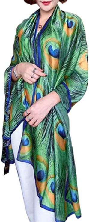 X&F Women's Fashion Peacock Feather Prints Long Scarf Summer Wrap Shawls