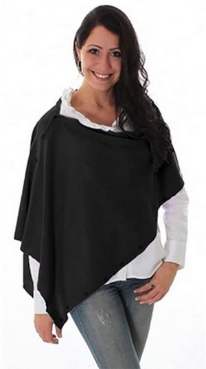 Simply Noelle Bordeaux Button Wrap Cape Shawl Scarf Black