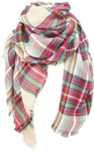 Women's Fall Winter Chunky Scarf Classic Tassels Soft Plaid Tartan Warm Scarves Gorgeous Wrap Shawl Large Blanket