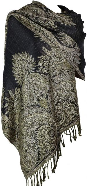 Achillea Luxurious Double Layered Jacquard Big Paisley Pashmina Shawl Wrap Scarf