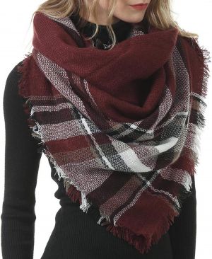 Oversized Plaid Blanket Scarf for Women Winter Scarves Warm Cozy Chunky Tartan Wrap Shawl Cape Gift