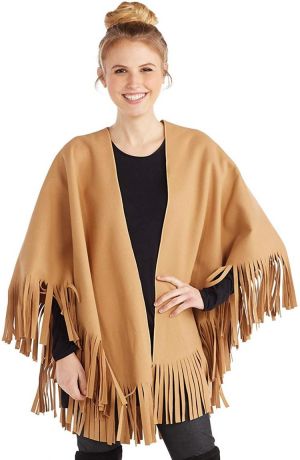 Mud Pie womens HALLSEY FRINGE PONCHO TAN, Tan, 21 x 26.5 US
