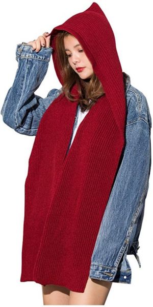 Women Winter 3 in 1 Hooded Hat Scarf Wrap Shawl Crochet Knit Pullover Neckwarmer