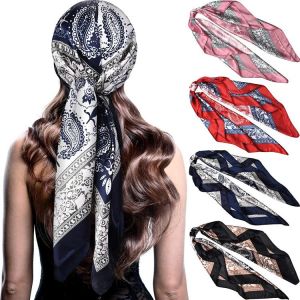 4 Pieces 35 Inch Satin Head Scarves Large Square Silk Feeling Satin Head Scarf Boho Hair Bandanas Head Scarves for Women