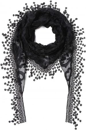 Cindy & Wendy Lightweight Triangle Floral Fashion Lace Fringe Scarf Wrap for Women