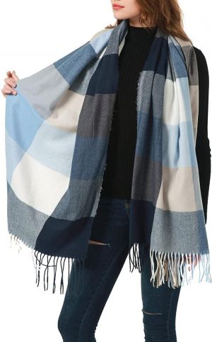 Women Scarf Cashmere Feel Shawl Warm Winter Pashmina Wrap Long Plaid Soft Thick Blanket Scarves