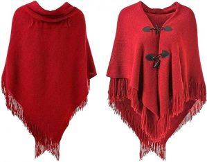 Christmas Warm Poncho Cape for Women, Casual Womens Red Ponchos Shawl Wrap Women's Scarf Cardigan Sweater Open Front Stylish 