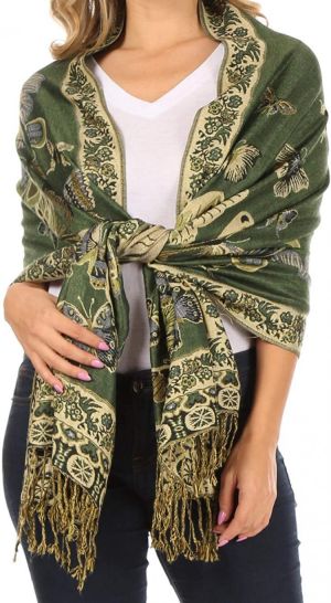 Sakkas Liua Long Wide Woven Patterned Design Multi Colored Pashmina Shawl/Scarf
