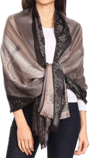 Sakkas Matilde Women's Peacock Floral Light and Soft Reversible Scarf Shawl Wrap