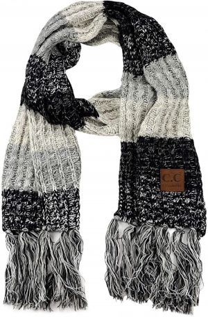 C.C Women&#x27;s Long Multicolored Warm Cable Knit Shawl Wrap Tassel Scarf