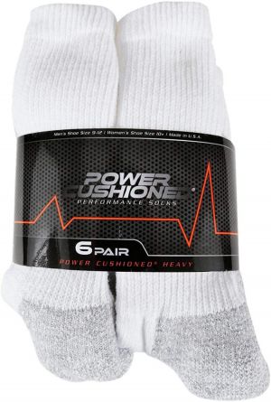 Power Cushioned Performance Crew Large 6 Pair Pack (White), LARGE (Men's shoe size 9-12)