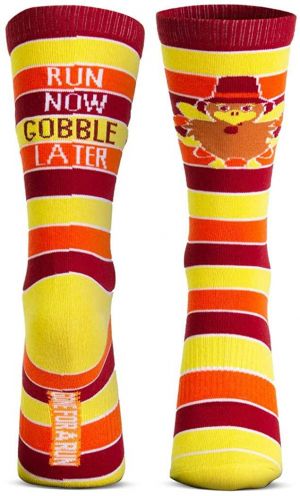 Run Now Gobble Later (Yellow/Orange/Brown) Printed Mid Calf Socks | Running Socks by Gone For a Run | Multiple Sizes