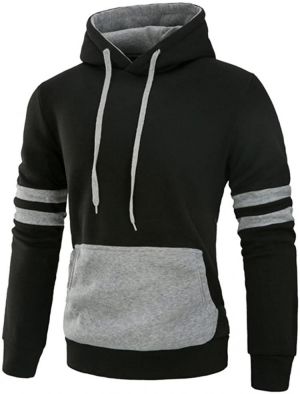 Mooncolour Mens Contrast Color Pullover Fleece Hoodie Cozy Sport Outwear