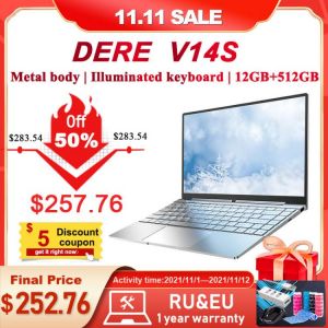 Dere Laptop V14S 14.1inch Intel Celeron N5095 DDR4 12GB RAM 512GB SSD Backlit Keyboard Windows 10 1920x1080 Pc Portable Notebook