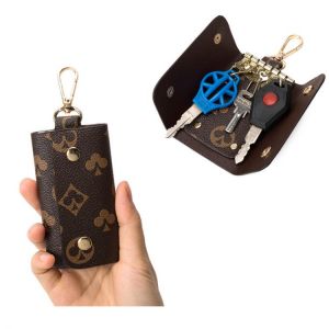 Luxury Print Leather Small Key Case Men Women Keys Holder Latch Hook Anti-lost Smart Housekeeper Key Pouch mini Car Key Case
