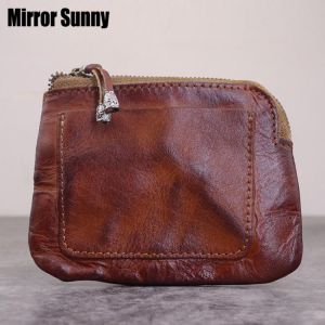 Retro Handmade Genuine Leather Card Holder Mini Wallet For Men & Women Top Layer Cowhide Ultra-thin Driver's License Coin