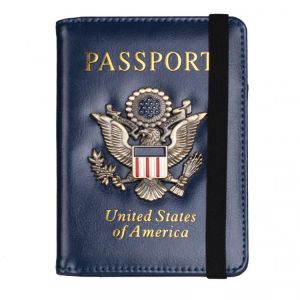 Trassory 2020 New Design USA United States America Leather Passport Holder RFID Blocking with Elastic Band