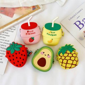 Silica Gel Children's Mini Coin Purse Handbags Cartoon Fruit Girls's Crossbody Bag for Boys Kids Cute Small Shoulder Bag