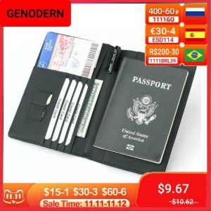 Carbon Fiber Microfiber RFID Passport Cover Leather  Elastic Band Travel Document Wallet  ID Bag Passport Holder