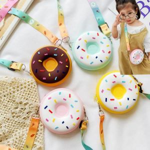 Silicone Donut Round Crossbody Coin Bag Kid Toddler Girl Children Shoulder Handbag Adjustable Strap Holiday Travel Pocket Pack