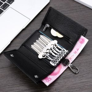 Fashion Genuine Leather Key Wallet Women Keychain Covers Zipper Key Case Bag 818 Men Key Holder Housekeeper Keys Organizer