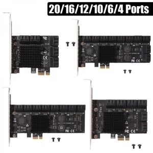 SATA PCI-E Adapter 20/16/12/10/6/4 Ports PCI Express X1 To SATA 3.0 6Gbps High Speed Rate Expansion Card Converter Module Riser