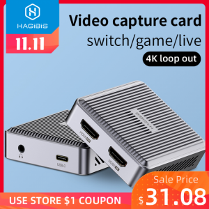 Hagibis 4K HDMI-Compatible Video Capture Card Loop Out for Game Recording Live Streaming Box 1080P Grabber PS4 PS5 Switch Camera