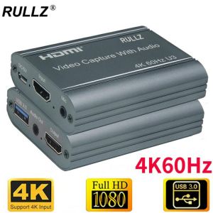 4K 60Hz HDMI Video Capture Card 3.5mm Audio Output Mic In Loop Game Recording Box 1080P 60fps USB 3.0 2.0 Live Streaming Plate