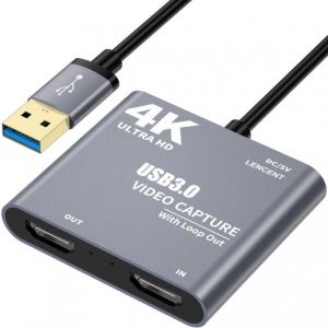 4K 1080P  USB 3.0 to  HDMI-compatible Video Audio Game Capture Card  With Loop Out Full 1080p 60 Record Via DSLR Camcorder
