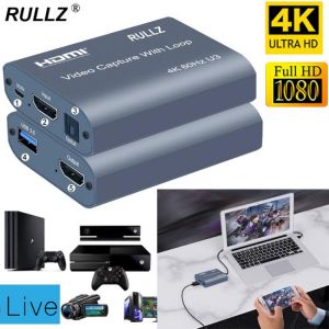 4K 60HZ USB 3.0 Video Capture Card 1080P 60fps HDMI Audio Video Grabber TV Loop Out for PS4 Game Camera Recording Live Streaming