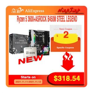 AMD Ryzen 5 3600 R5 3600 CPU + ASROCK B450M STEEL LEGEND Motherboard Suit Socket AM4 All new but without cooler
