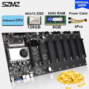 SZMZ BTC-T37 Mining motherboard Set 8 GPU Crypto Etherum Mining Kit Combo with 8GB DDR3 RAM 128GB mSATA SSD mine miner plate