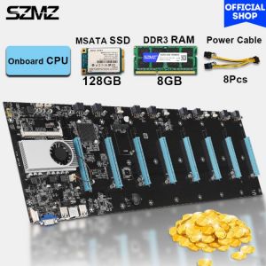 8 GPU Mining Motherboard Set with CPU 128GB MSATA SSD 8GB Memory DDR3 Support ETH Ravencoin RVN Dogecoin Miner Rig Combo Kit