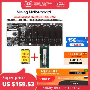Riserless mining motherboard 8 GPU Bitcoin Crypto Etherum Mining  with 128GB MSATA SSD  DDR3 8GB 1600MHZ RAM SET