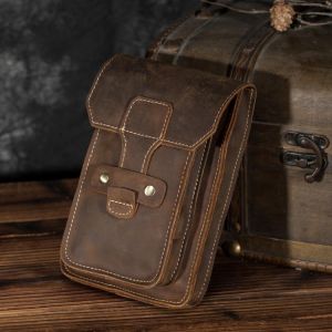 Men Fashion Original Leather Small Summer Pouch Hook Dsign Travel Cigarette Case 7" Phone Pouch Fanny Waist Pack Belt Bag 996
