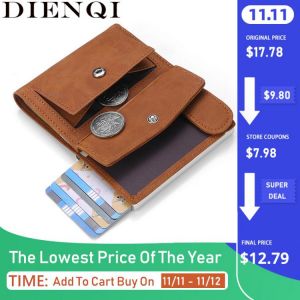 DIENQI Rfid Genuine Leather Men Wallets Card Holder Slim Thin Smart Magic Wallet Small Short Coin Purse Male 2021 Brown Vallet