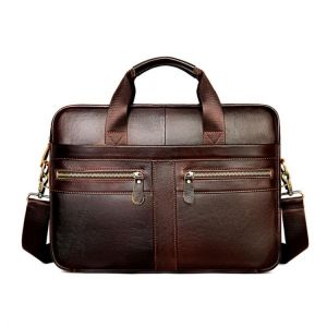 Men's Briefcase Updated First Layer Cowhide Leather Handbags Genuine Leather Male Laptop Bag Men Shoulder Bag for Business Ma