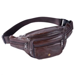 Men Geniune Leather Waist Bags Fanny Packs  Retro Belt  Cell Phone Purse for Male  Fashion Travel Pouch