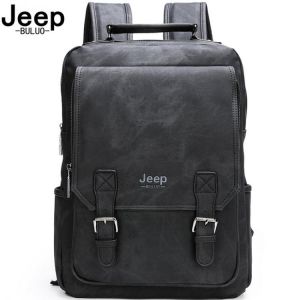 JEEP BULUO  Men Leather Backpacks Travel Multi Male Mochila Military camouflage style Men 15.6" Laptop School Bag College sty