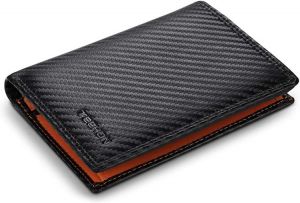 TEEHON Wallet Men Carbon Fiber Leather Long Black Purse Coin Pocket RFID Credit Card Holder