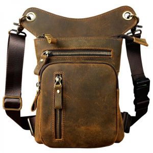 Crazy Horse Leather Design Men Crossbody Satchel Bag Fashion Organizer Fanny Waist Belt Pack Drop Leg Bag Tablet Case 211-11-d