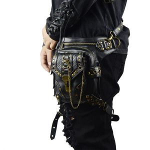Retro SteamPunk Leather Waist Bag Serpentine Crossbody Bag Rock Men Women Gothic Black Fanny Packs Fashion Motorcycle Leg Bags