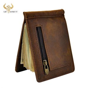 Male Genuine Leather Design Fashion Slim Wallet Front Pocket Money Clip Mini Purse For Men 1098