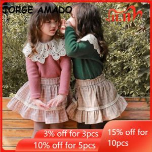 2021 Korean Style New Auwinter Baby Girls Sweater Long Sleeves Pink Green Turn-down Collar Knitting Wool Children Outwear E660