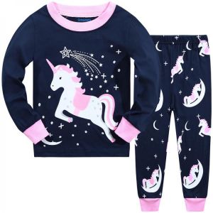 Little Girls Pyjamas Set Glow in The Dark Pony Unicorn Pjs Kids Cotton Pajamas Christmas Sleepwear Tops & Pants Children Cloth