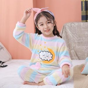 New Flannel Kids Pajamas 2021 Autumn Winter Girl Boy Sleepwear Set Baby Clothes Animal Cartoon Coral Fleece Children's Pyjama