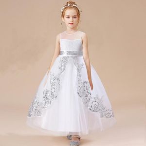 White Little Girls Long Bridesmaid Kids Dresses For Girls Sequin Gown Wedding Dress Girl Clothing Princess Dress