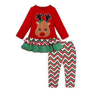 Children's Clothing Girls Christmas Suit Elk Blouse Wavy Pants Two-Piece Suit